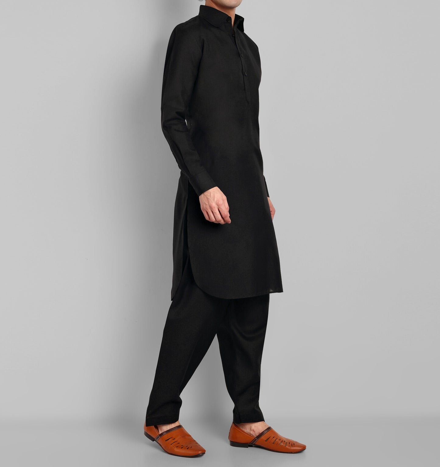 
                  
                    Black Cotton-Linen Pathani Suit for Men
                  
                