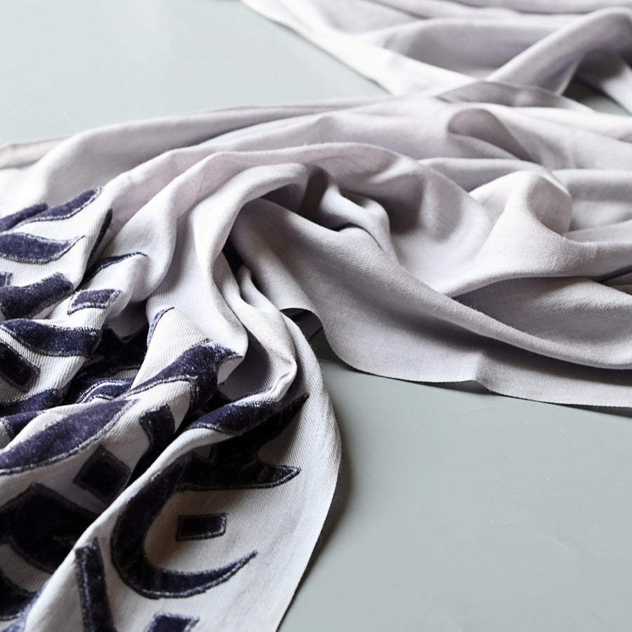 
                  
                    Pearl & Slate Velvet Applique Work Calligraphy Scarf
                  
                