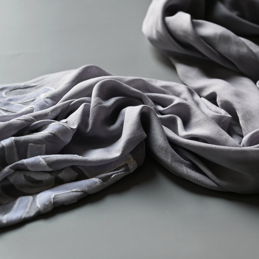 
                  
                    Ash & White Velvet Applique Work Calligraphy Scarf
                  
                