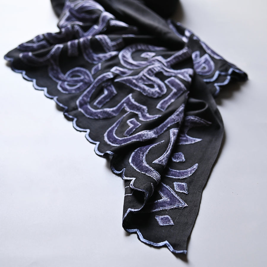 
                  
                    Black & Gray Velvet Applique Work Calligraphy Scarf
                  
                