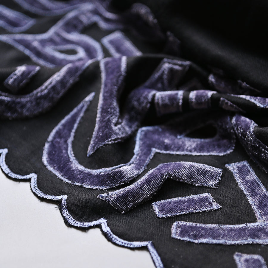 
                  
                    Black & Gray Velvet Applique Work Calligraphy Scarf
                  
                
