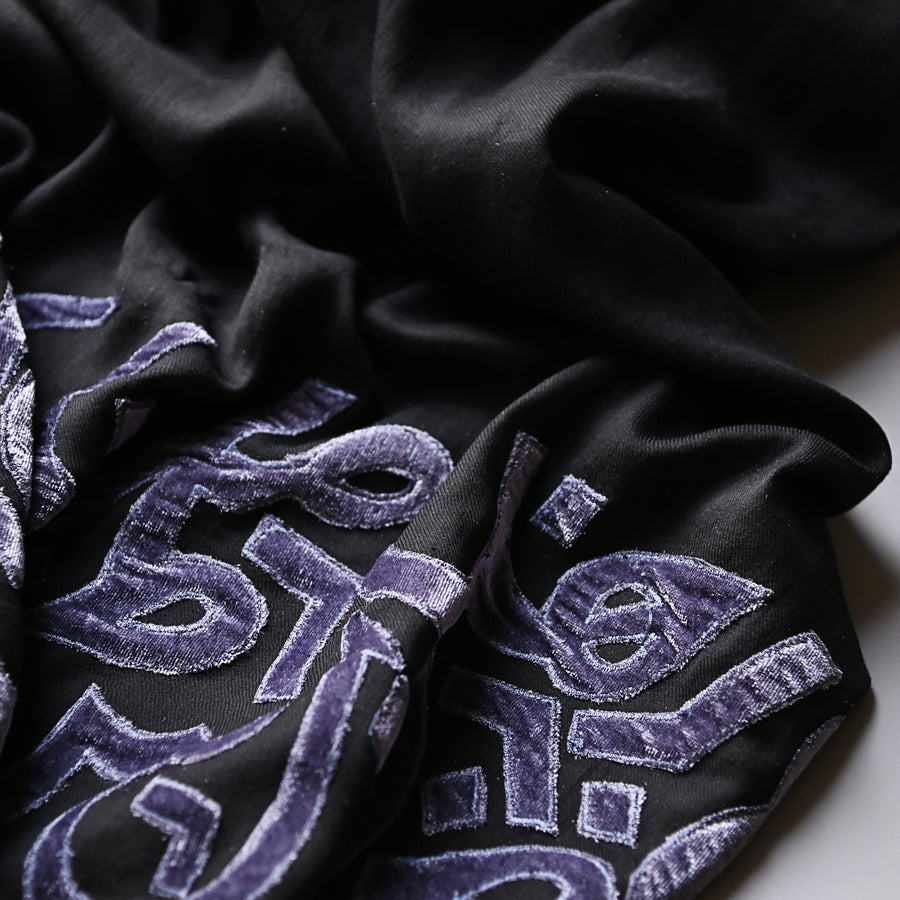 
                  
                    Black & Gray Velvet Applique Work Calligraphy Scarf
                  
                
