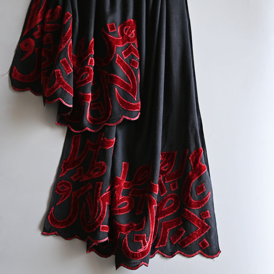 
                  
                    Black & Red Velvet Applique Work Calligraphy Scarf
                  
                